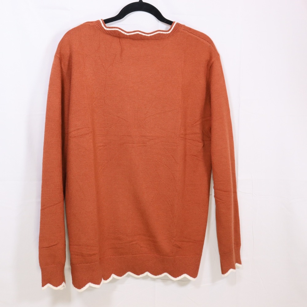Unbranded Quarter Zip Sweater XL Rust Orange Women Scalloped Trim Knit Pullover - Picture 2 of 5